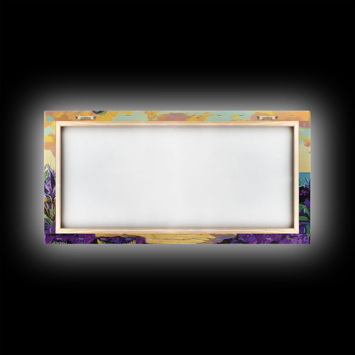 Casita Tropical, Sunset, Garden, Framed Canvas Print, Mexican villa painting, rustic kitchen decor, vibrant coastal house wall art