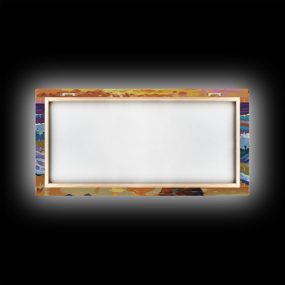 Buoy Shoreline, Sunset, Surf, Sunset Ocean Buoy Canvas Print, Coastal Wall Art, Nautical Theme Living Room, Bold Beach House Fall Decor