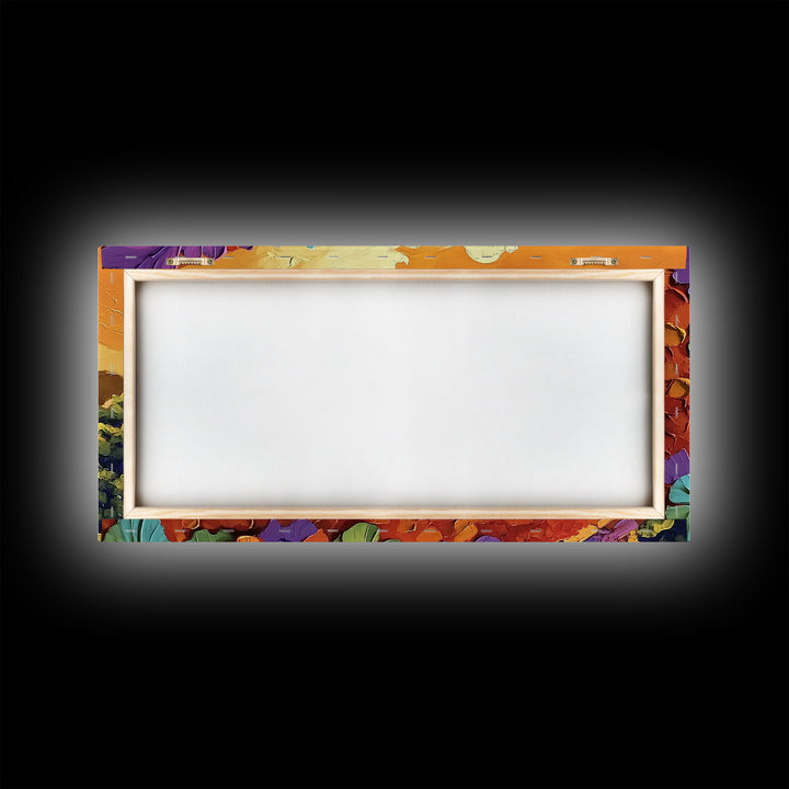 Colorful Feather, Design, Sunset, Framed Canvas Print, southwest wall art, abstract boho style, living room wall art, desert tones