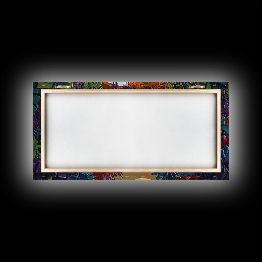 Cave, Beach, Jungle, Ocean, Canvas Print, Coastal jungle scene, tropical beach view, living room or entryway boho wall decor