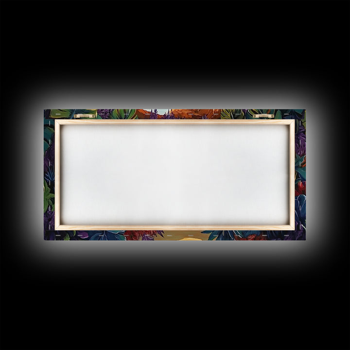 Cave, Beach, Jungle, Ocean, Canvas Print, Coastal jungle scene, tropical beach view, living room or entryway boho wall decor