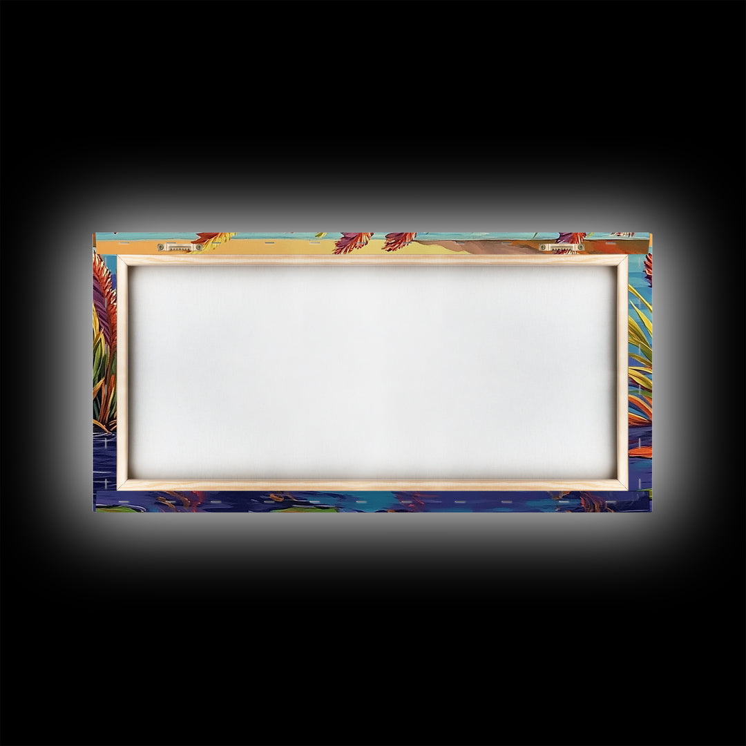 Autumn Lakeside, Grasses, Art, Framed Canvas Print, Fall coastal reed painting, rustic harvest decor, nature print, living room wall