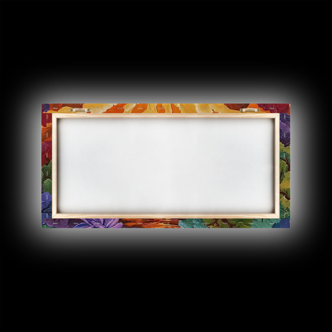 Campfire Valley, Sunset, Vivid Sky, bright forest Canvas Print, fall nature decor, bold boho fire painting, cozy cabin wall art