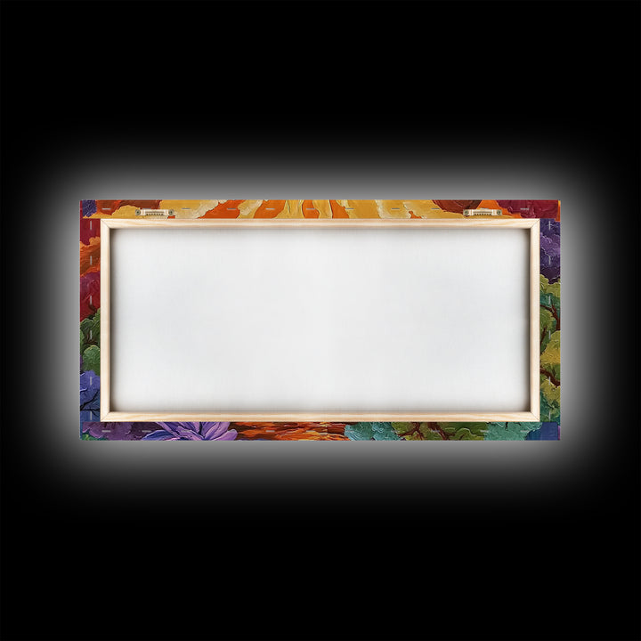 Campfire Valley, Sunset, Vivid Sky, bright forest Canvas Print, fall nature decor, bold boho fire painting, cozy cabin wall art