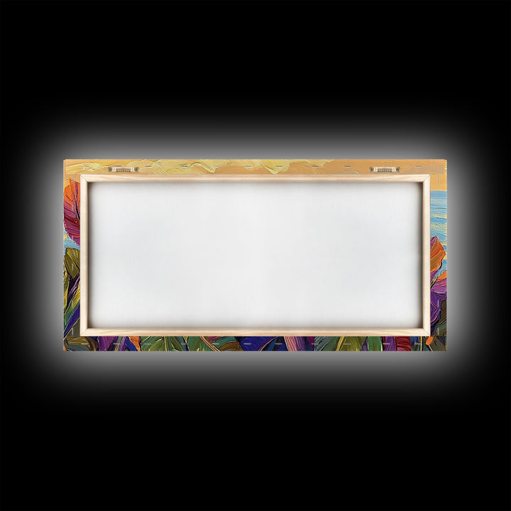 Canoe Dock, Ocean, Bold Palette, vibrant tropical Canvas Print, nautical boho art, playful beach house wall decor, summer vibes