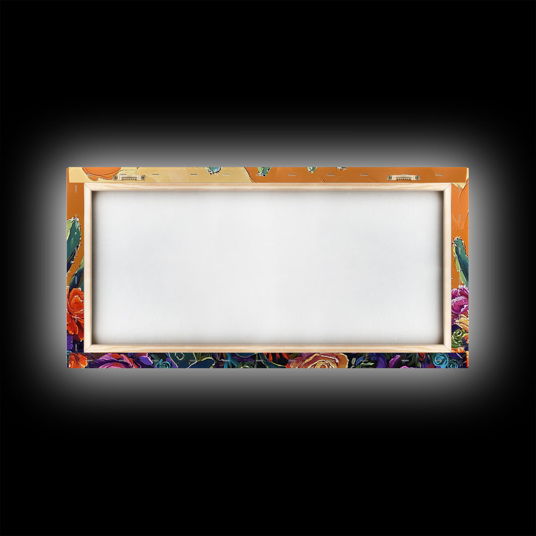 Cactus Flower, Bloom, Garden, Framed Canvas Print desert botanical artwork Kitchen Wall Art boho floral art vibrant home accent