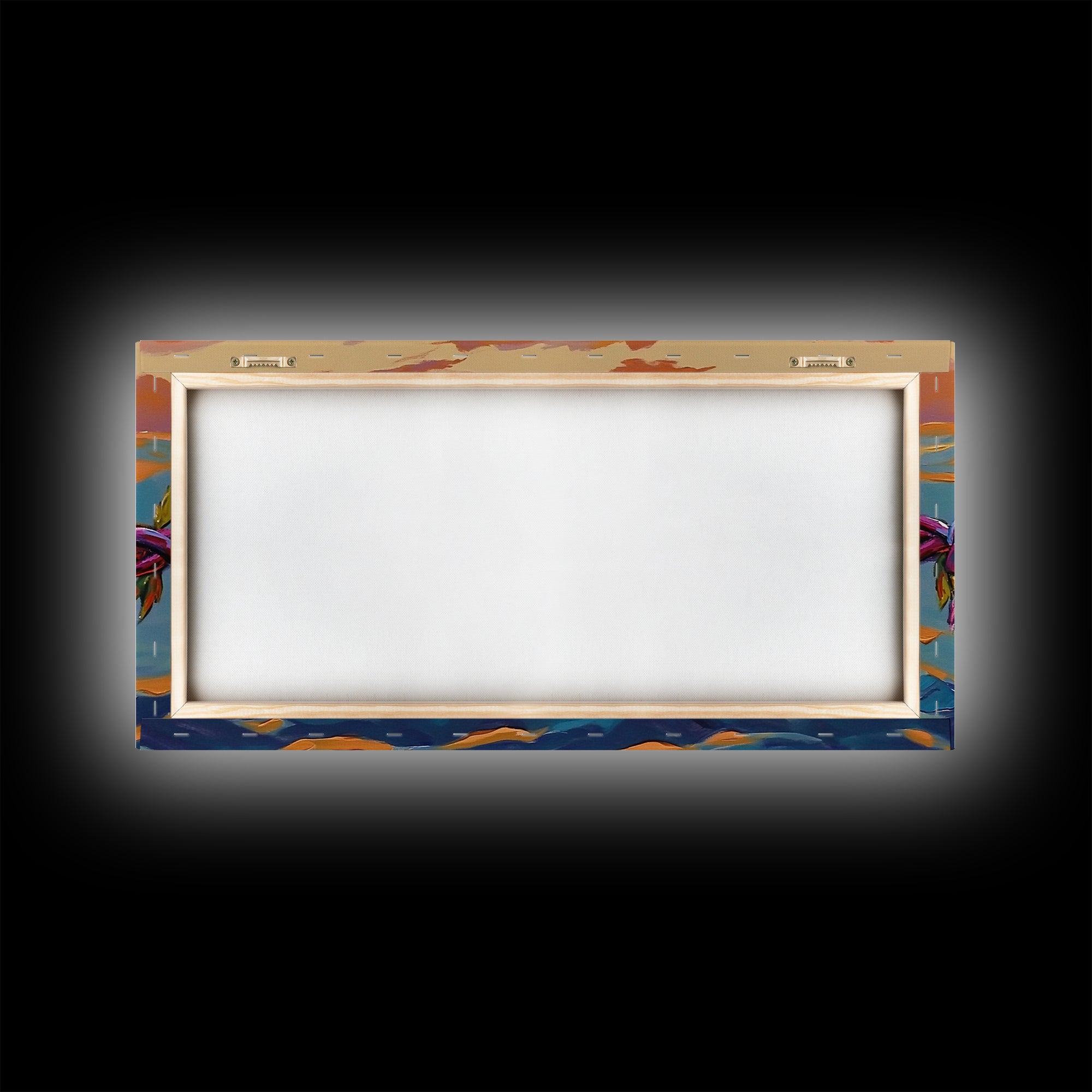 Barbed Sunset, Ocean, Framed Canvas Print, Symbolic Ocean Barbed Wire Art, Modern Sunset Expressionist Decor, Unique Office Wall Art