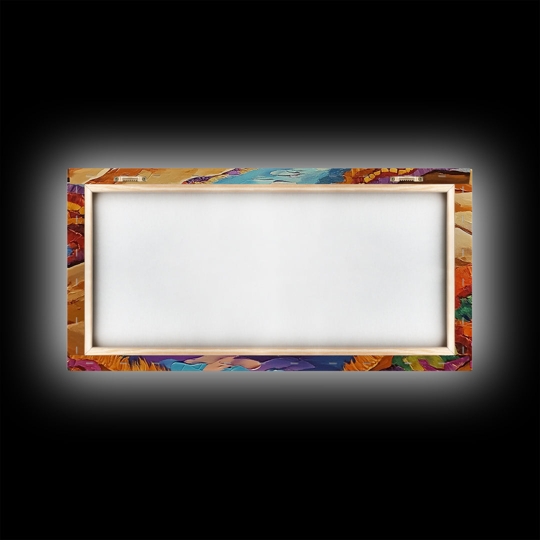 River Abstract, Color, Framed Canvas Print, Textured abstract river canyon painting, Desert Vibe Landscape Art, Hallway Wall Art