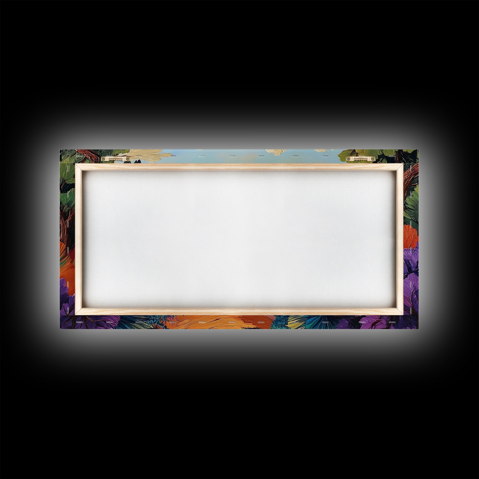 Autumn Lake, Path, Framed Canvas Print, Vibrant Fall forest trail leading to lake painting, Cozy Cabin Decor, Autumn Entryway Art