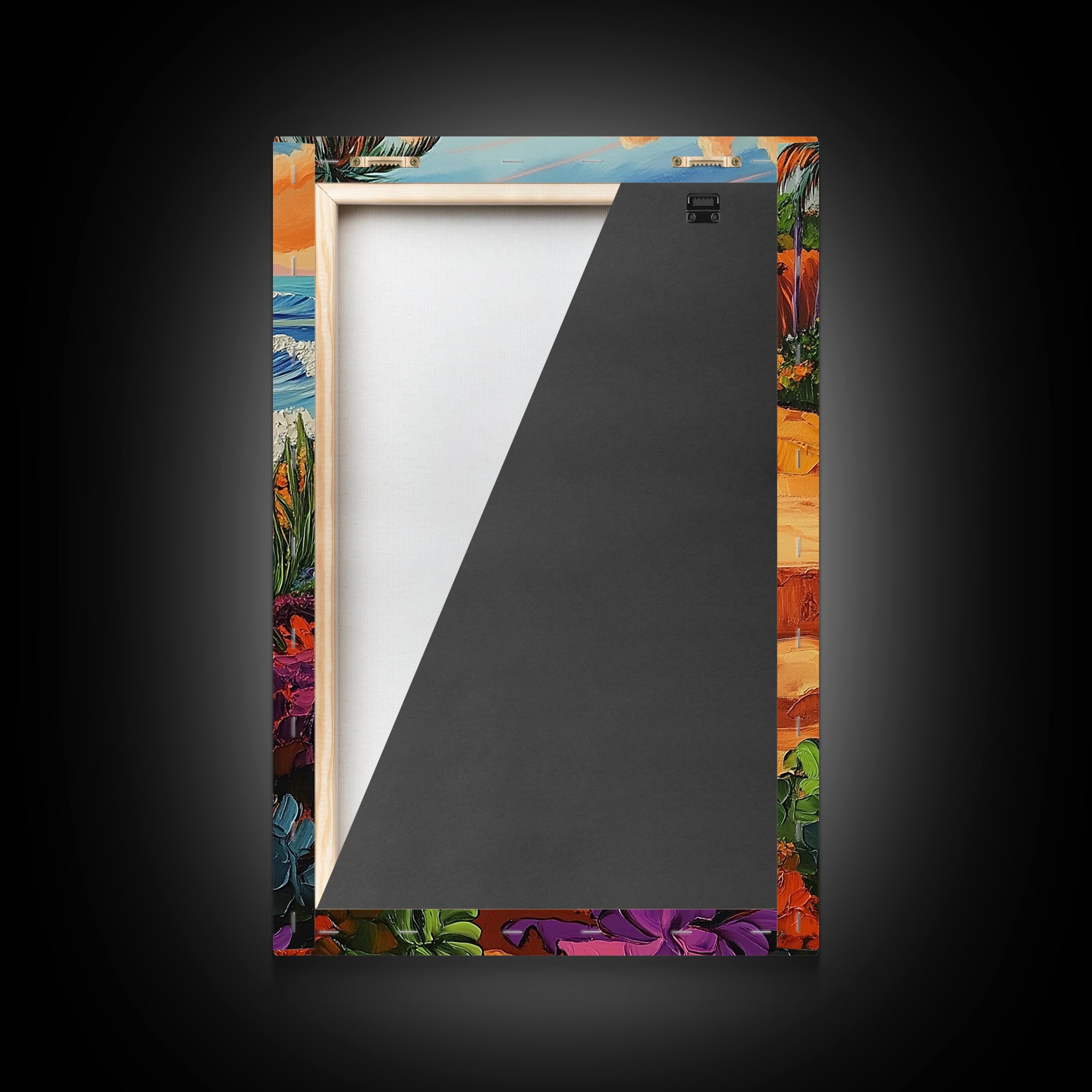 Beach Cliff, Waterfall, Sunset, Canvas Print bold beachside cliff art, ocean waterfall wall decor, coastal boho painting, living room print