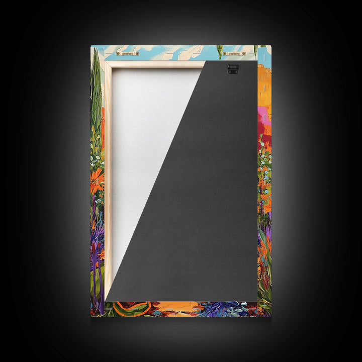 Bison Path, Desert, Framed Canvas Print, Southwest Bull Wall Art, Rustic Western Decor, Vibrant Nature Boho Style, Entryway Wall Art