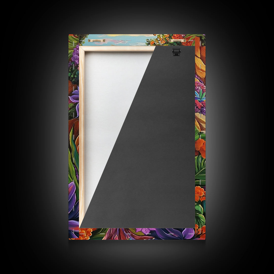 Cliff Ocean, Sunset, Framed Canvas Print, Bold Coastal Canyon Wall Art, Vibrant Nature Decor, Boho Landscape Style, Bedroom Wall Art