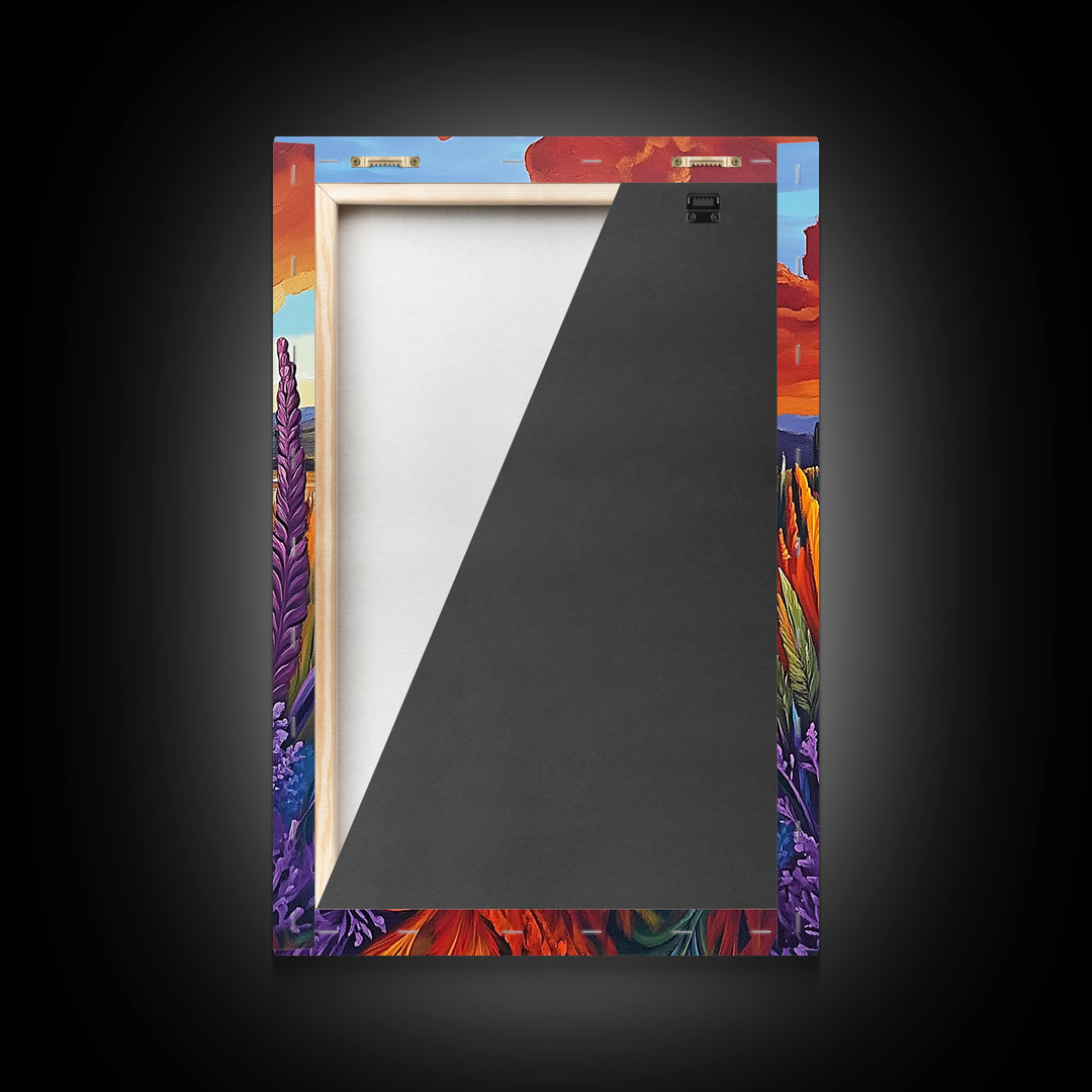 Autumn Lake, Trail, Fall Landscape Painting, Warm Sunset Wall Decor, Living Room Boho Vibes, Framed Canvas Print