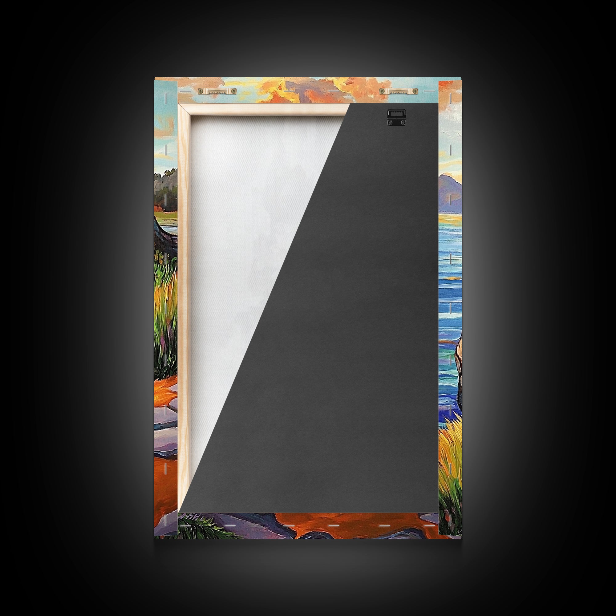 Rocky Cliff, Ocean, Wildflowers Canvas Print, Vibrant Coastal Wall Art, Hallway Nature Scene, Colorful Landscape Painting