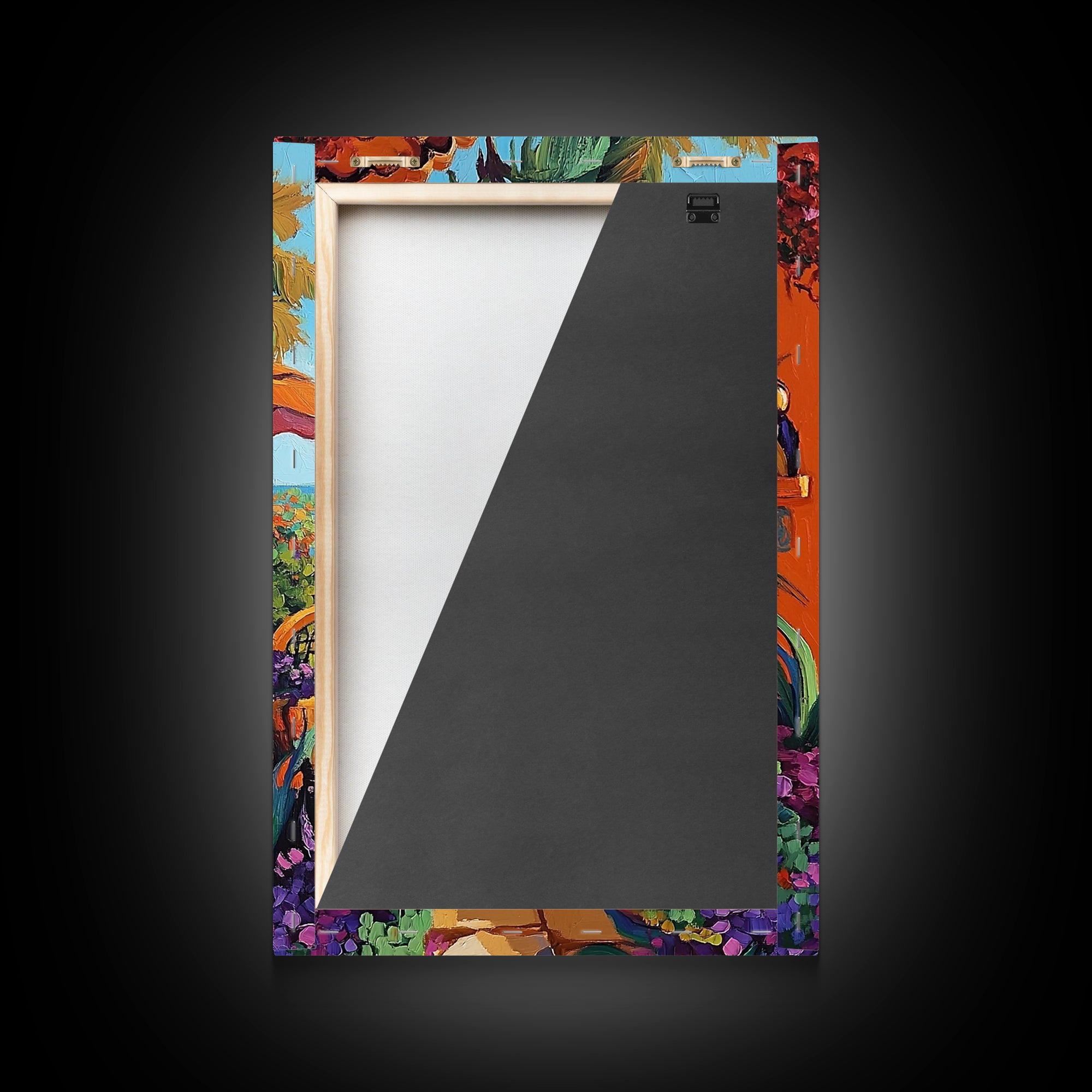 Bistro Patio, Sun, Canvas Print, Mediterranean cafe painting, kitchen wall art, outdoor charm artwork, sunny terrace decor, cozy nook print