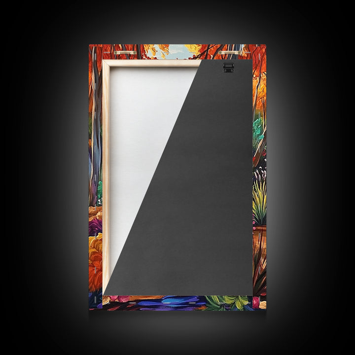 Autumn Forest, Stream, Pathway, Framed Canvas Print, Fall Nature Wall Art, Cozy Cabin Decor, Boho Living Room Landscape Artwork