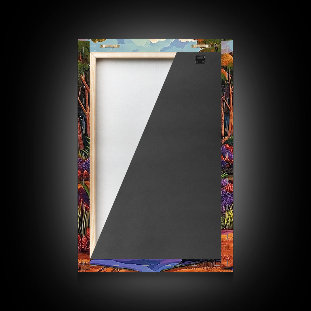 Autumn Trees, Reflection, Canvas Print, Fall forest scene, living room art, nature inspired decor, woodland painting, cozy autumn vibes