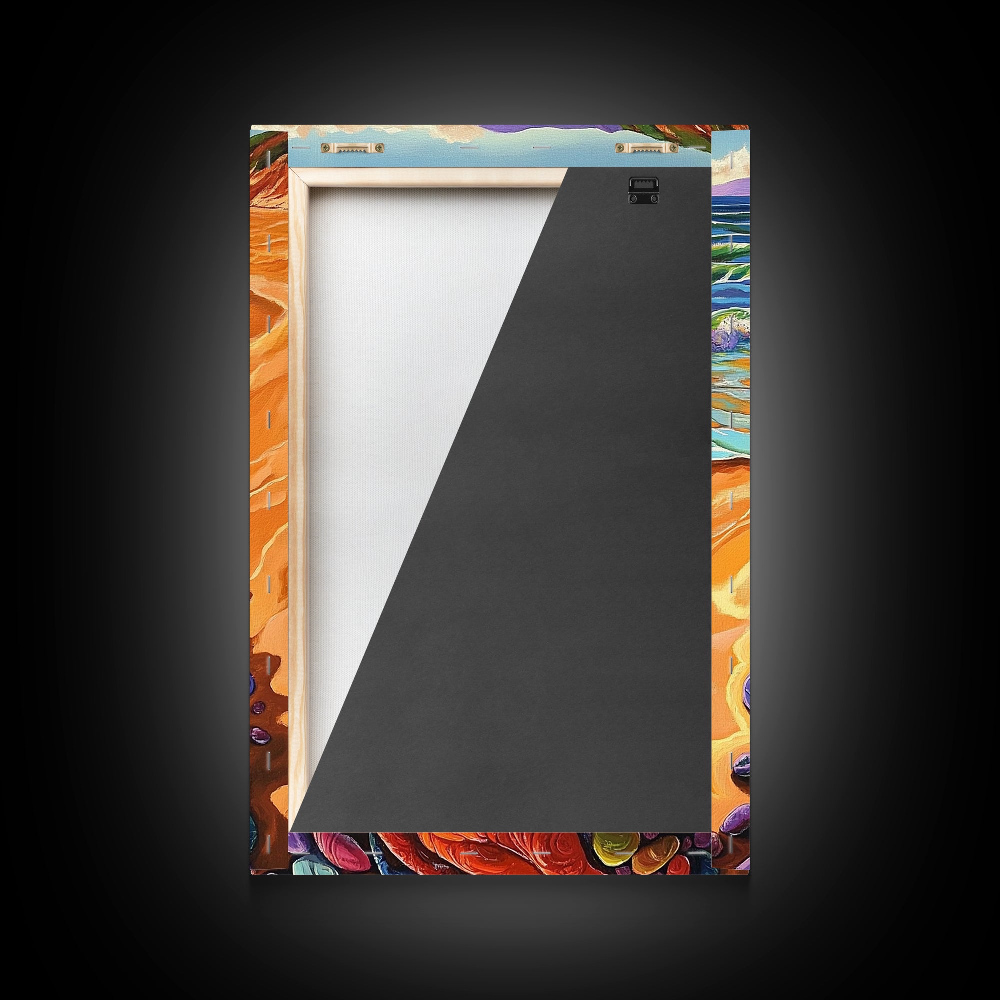 Colorful Rocks, Coastal Art, Vibrant Beach, Framed Canvas Print, nature-inspired painting, whimsical art, Hallway Wall Art