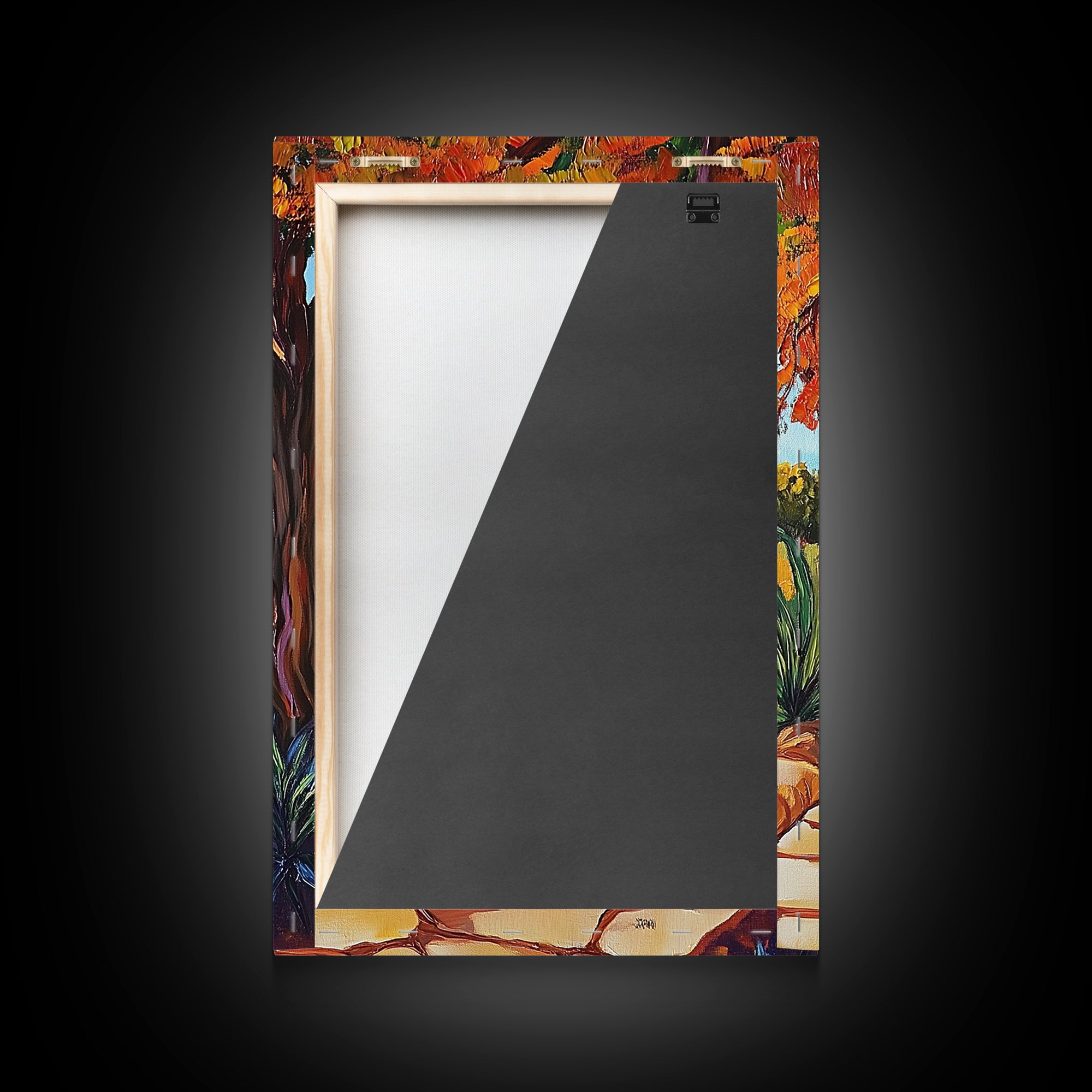 Autumn Table, Garden Path, Scenic View, Framed Canvas Print, cozy fall art, rustic decor, nature painting, Dining Room Wall Art