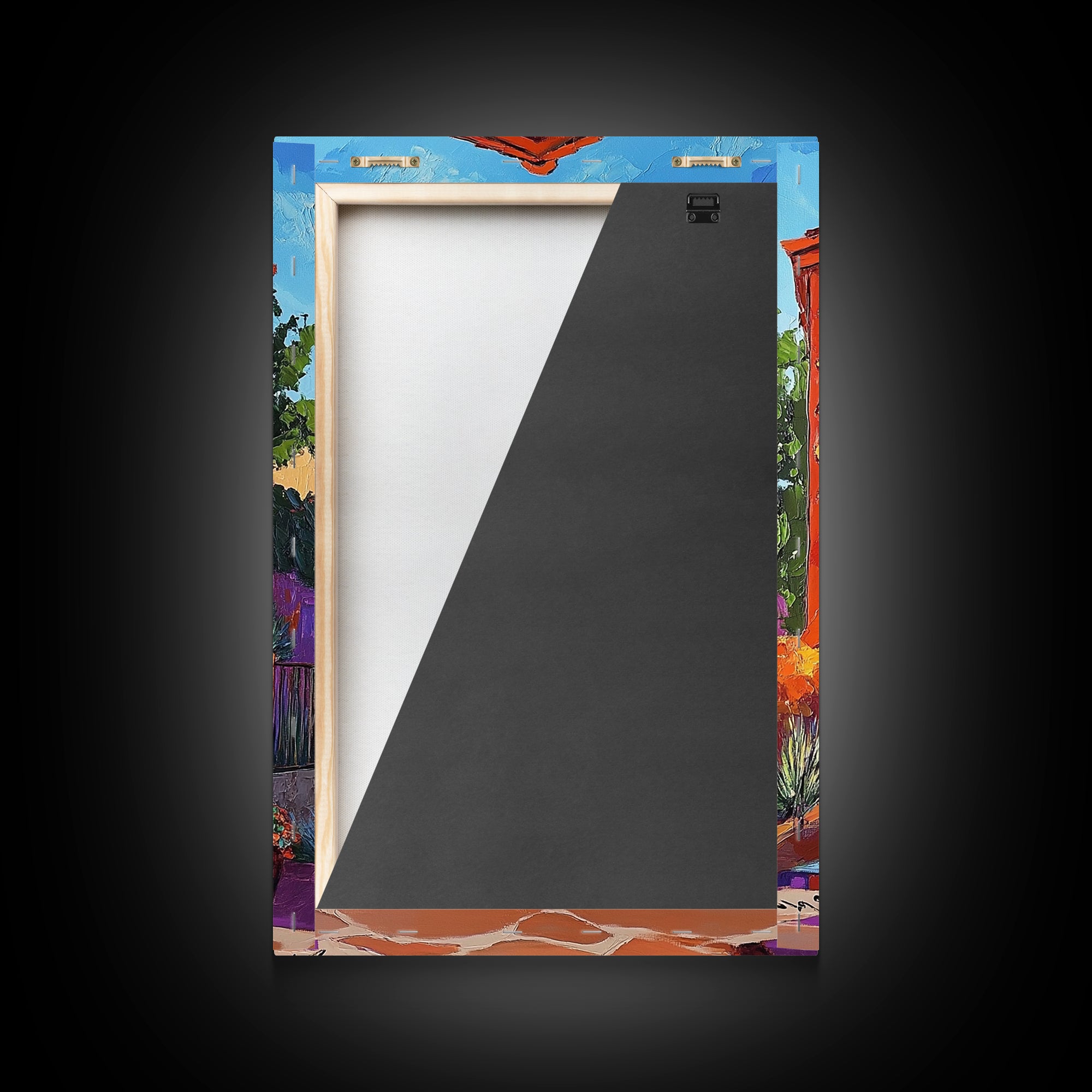 Adobe House, Vibrant Southwest, Fall Architecture Wall Art, Canvas Print, Rustic Staircase Scene, Boho Living Room Decor, Warm Entryway Art