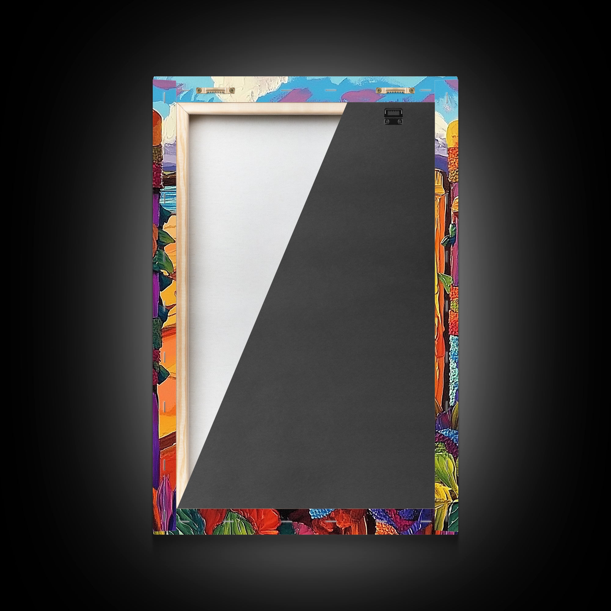 Coastal Fence, Sunset Vibes, Colorful Beach, Ocean Breeze, Framed Canvas Print, Beach House Wall Art, Vibrant Seascape, Tropical Boho Art