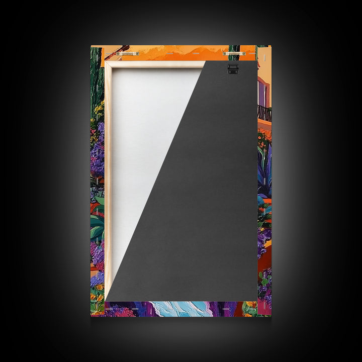 Coastal Pathway Stream, Sunset Cactus Art, Vibrant Garden Trail, Canvas Print, Mediterranean Landscape, Kitchen Wall Decor, Boho Art