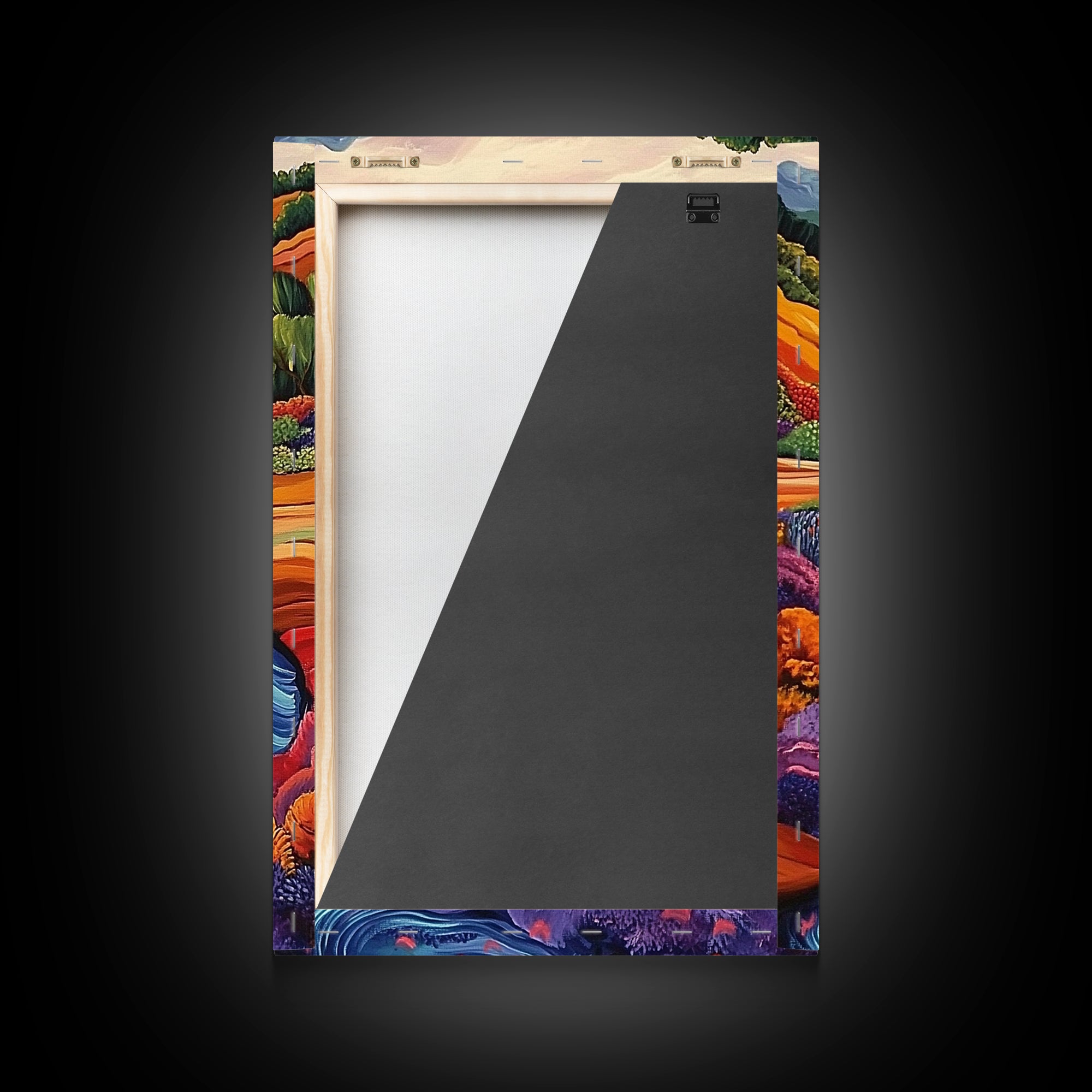 Autumn River Valley, Floral Hillside Art, Bright Fall Landscape, Framed Canvas Print, Seasonal Wall Decor, Living Room Autumn Art