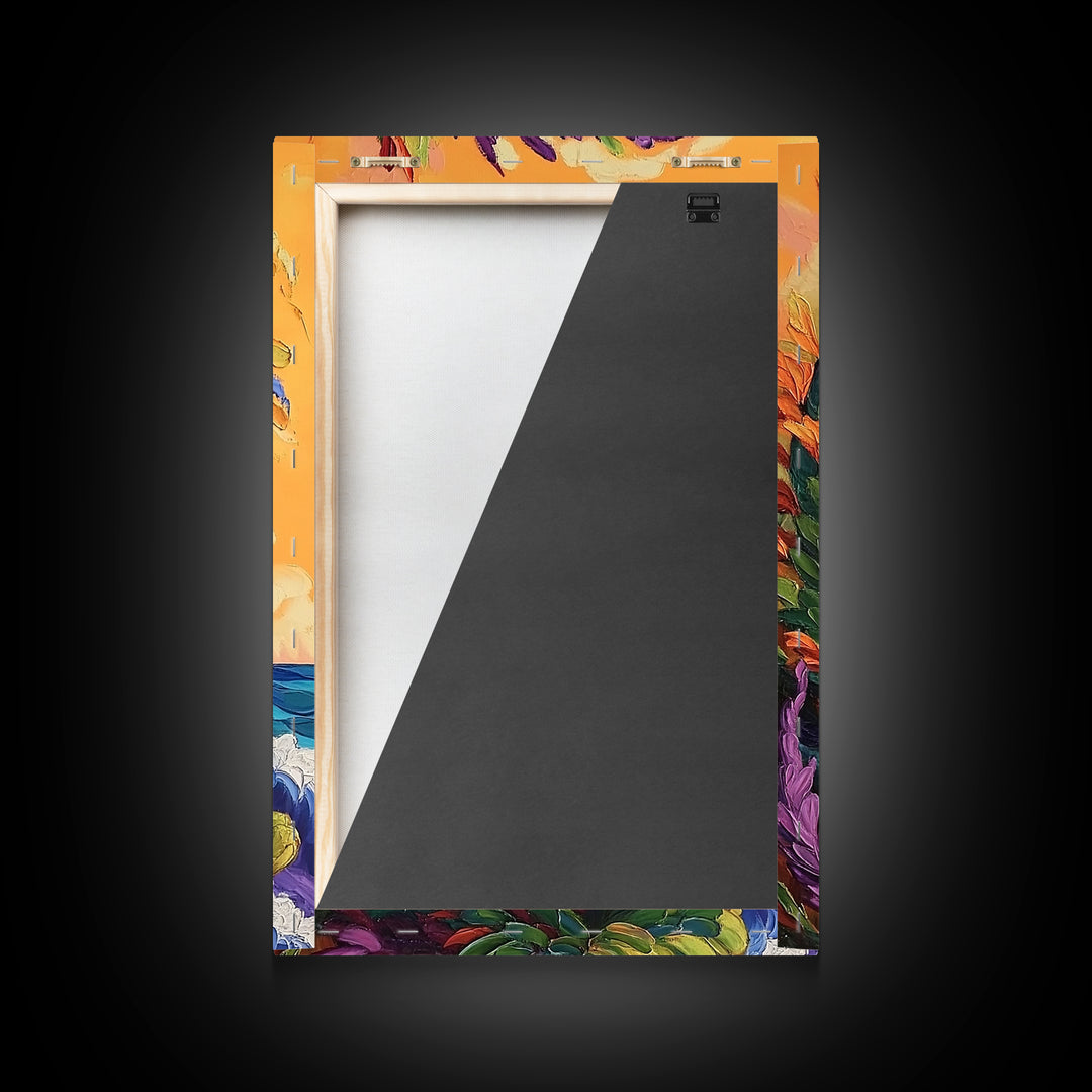 Abstract Florals, Bold Beach Scene, Coastal Flower Art, Vibrant Wall Accent, Kitchen Wall Art, Boho Style, Canvas Print, Sunset Tones