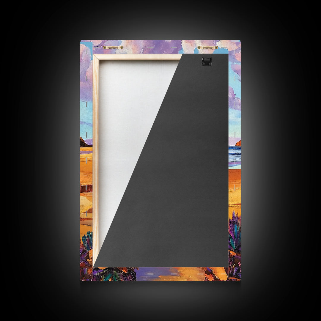 Desert Monolith, Canyon Rock, Purple Sky, Southwest Vibes, Framed Canvas Print, Boho Wall Art, Desert Landscape, Office Wall Decor