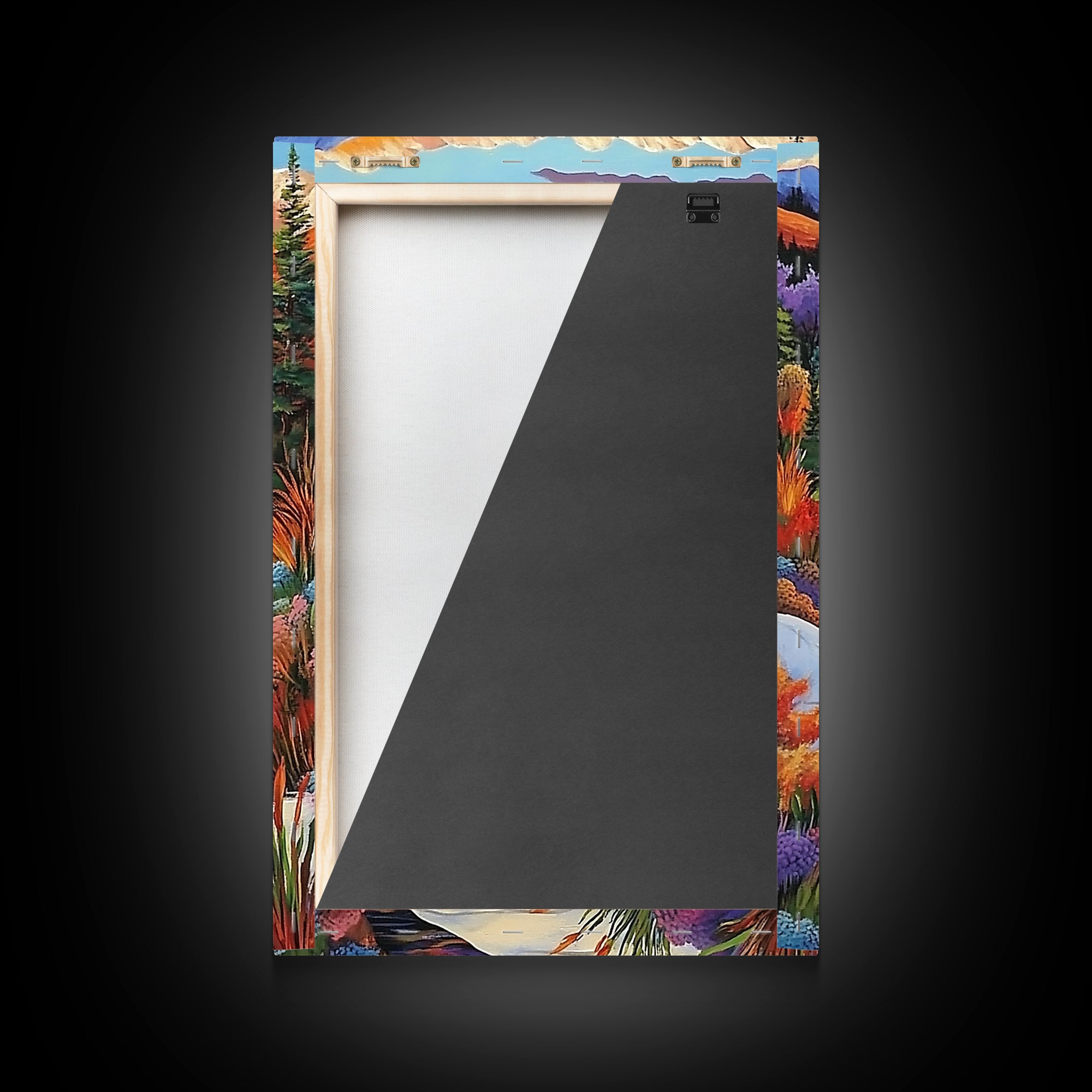 Autumn Snow Creek, Mountain Fall Scene, Nature River Painting, Framed Canvas Print, Cozy Living Room Wall Art, Rustic Cabin Style