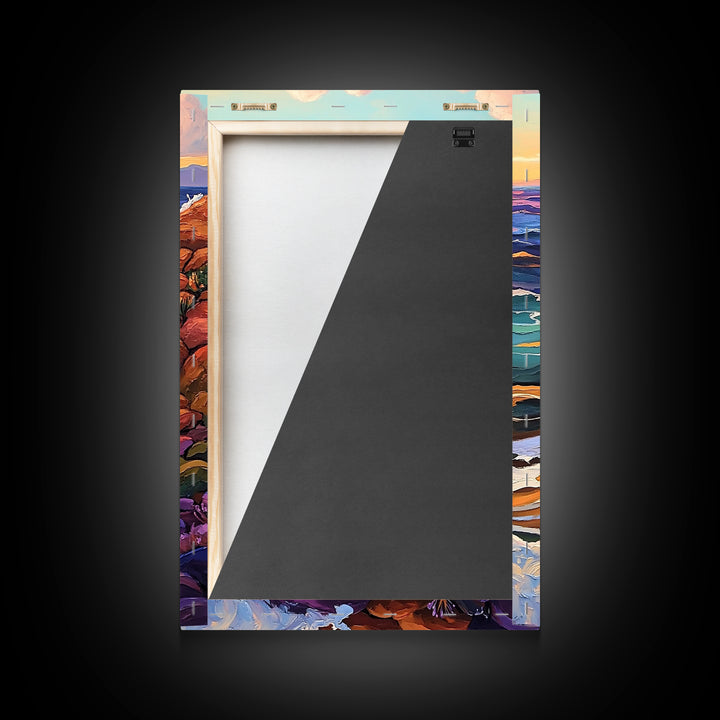 Crashing Ocean Wave, Rocky Coastline Scene, Vibrant Beach Art, Framed Canvas Print, Nature Inspired, Coastal Living Room Wall Art