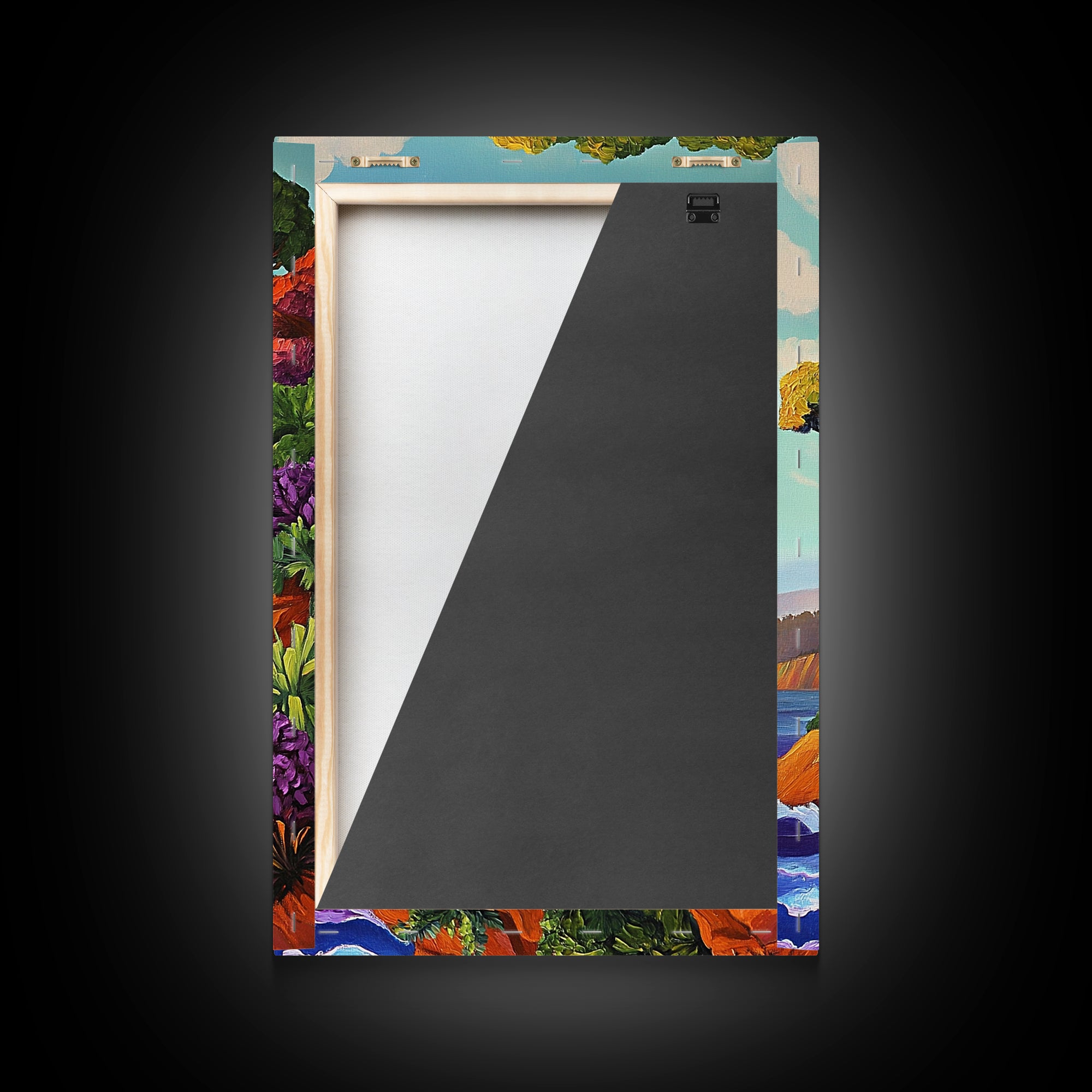 Cliffside Trees Flow, Coastal Waterfall Art, Canvas Print, Scenic Nature Wall Decor, Spa Bathroom Wall Art, Tranquil Landscape Scene