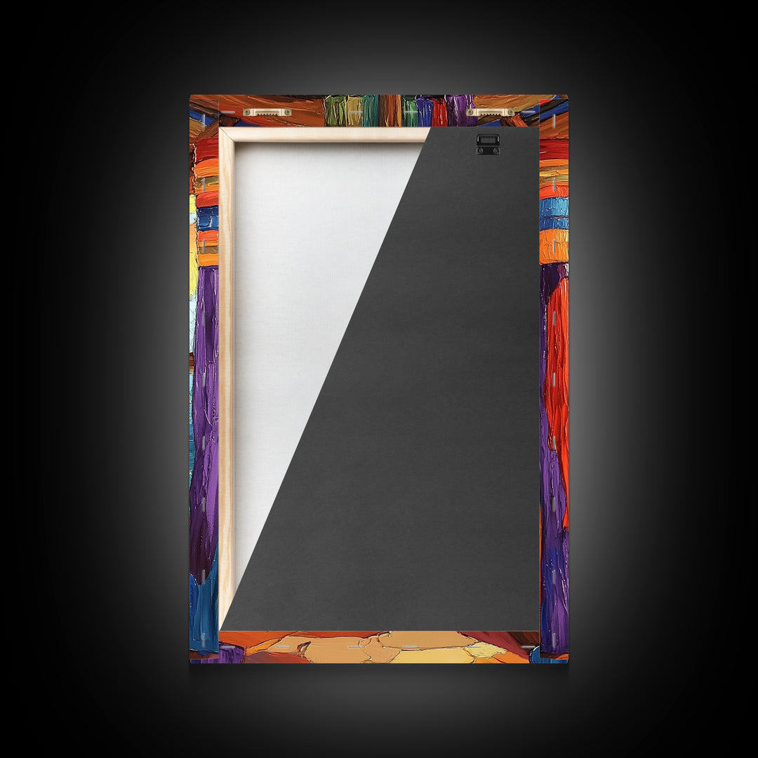 Dock Walkway, Tropical Pier, Ocean View, Beach Art, Framed Canvas Print coastal home decor, hallway wall art, vibrant nautical painting