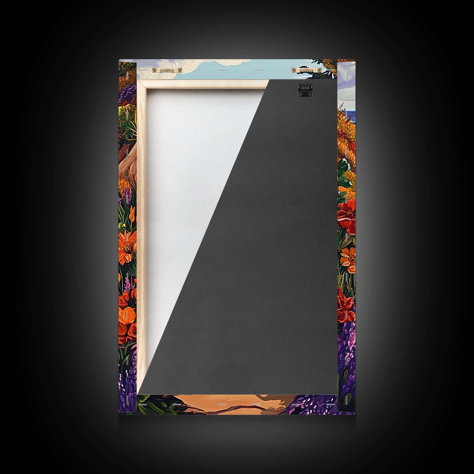 Coastal Path, Floral Trail, Ocean View, Beach Landscape, Framed Canvas Print, boho art, hallway decor, tropical wall art, beach house art