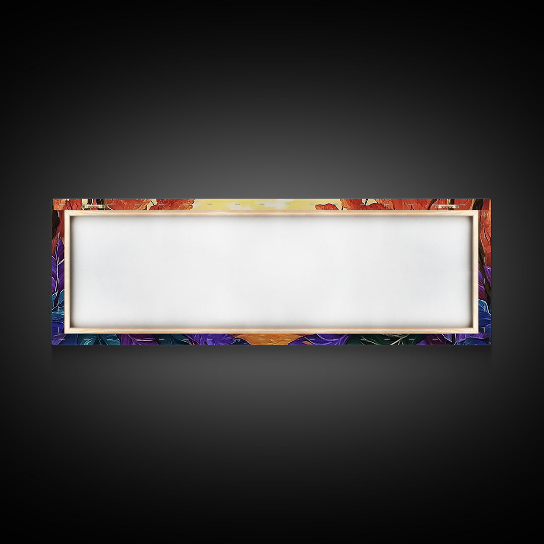 Autumn Forest Path, Colorful Fall Foliage Trail, Vibrant Nature Design, Framed Canvas Print, Cozy Hallway Art, Fall Living Room