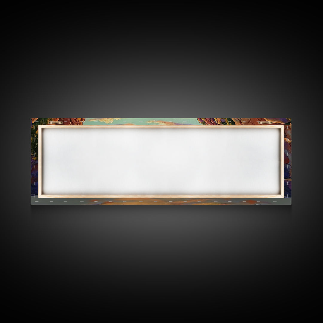 Rocky Cove, Sunset Ocean, Wave Art, Coastal View, Framed Canvas Print, Bathroom Wall Art, Earth Tones, Seascape Canvas Decor