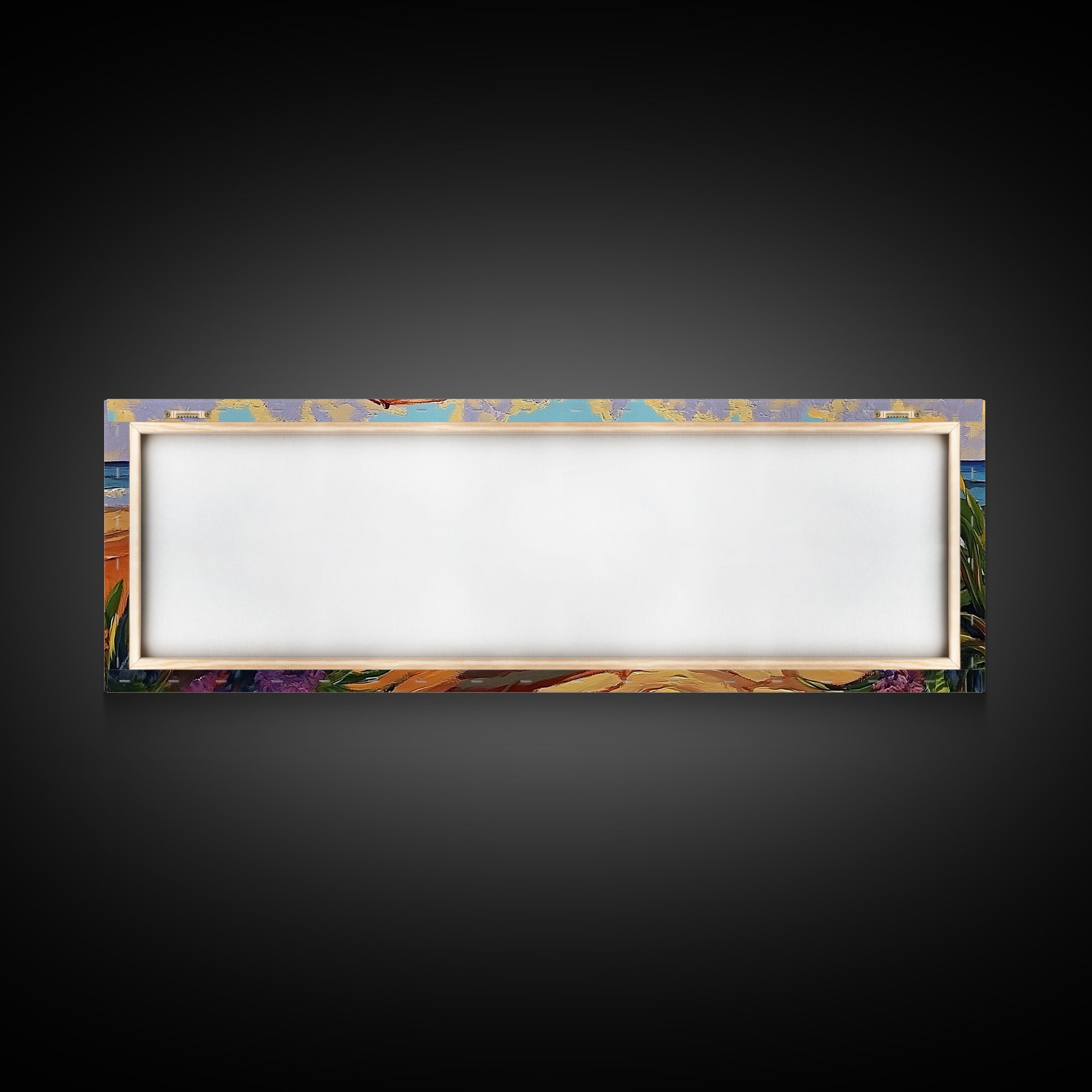 Beach Umbrella Scene, Vibrant Ocean View, Canvas Print, Tropical Coastal Decor, Seaside Living Room Wall Art, Boho Beach Style