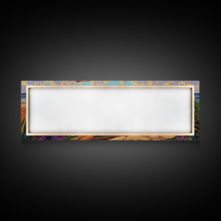 Beach Umbrella Scene, Vibrant Ocean View, Canvas Print, Tropical Coastal Decor, Seaside Living Room Wall Art, Boho Beach Style