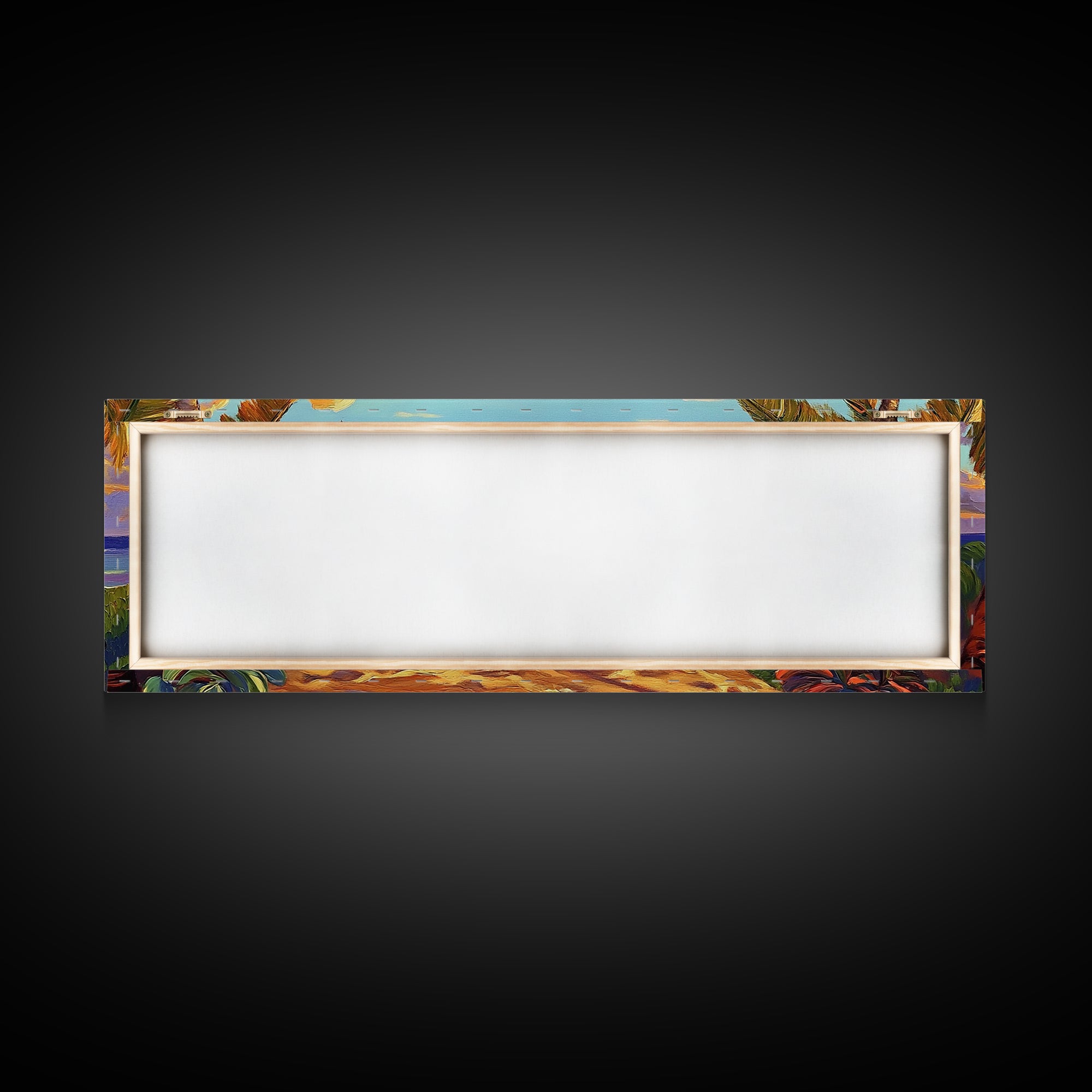 Beach Sunset, Palm Trees, Volleyball Net, Tropical Decor, Framed Canvas Print, Coastal Wall Art, Boho Beach Vibes, Game Room Art