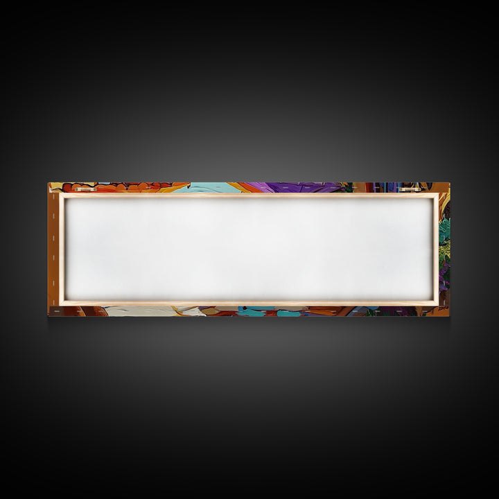 Coastal Café, Ocean View, Umbrella Patio, Bright Florals, Framed Canvas Print, Kitchen Wall Art, Mediterranean Style, Garden Dining Art