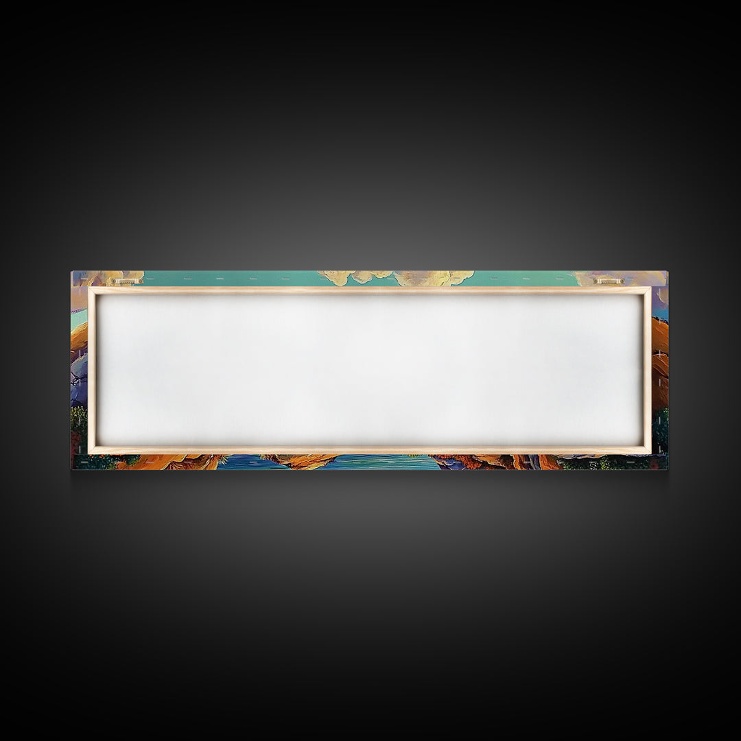 Rocky Coast View, Cloudy Sky Seascape, Peaceful Nature Art, Framed Canvas Print, Beach House Decor, Coastal Bedroom Wall Art