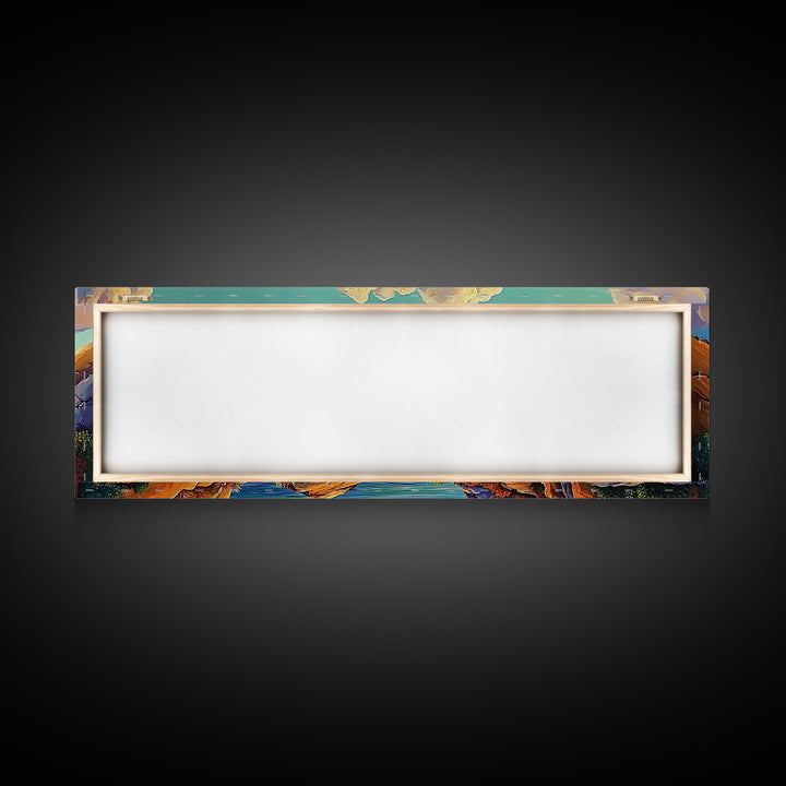 Rocky Coast View, Cloudy Sky Seascape, Peaceful Nature Art, Framed Canvas Print, Beach House Decor, Coastal Bedroom Wall Art