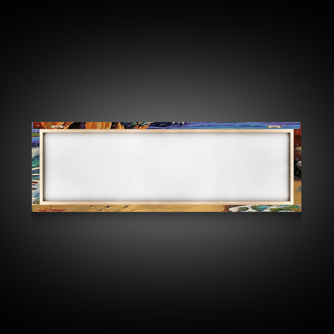 Rocky Shoreline Waves, Ocean Rocks Art, Seaside Spray, Framed Canvas Print, Bathroom Coastal Wall Art, Bold Beach Style, Nautical Decor