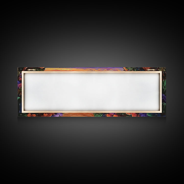 Rocky Beach Cove, Tropical Floral Ocean Art, Sunset Coastline View, Framed Canvas Print, Bathroom Wall Art, Nature Inspired Style