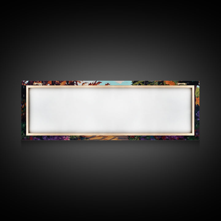 Coastal Forest Walk, Vibrant Landscape Painting, Ocean View Trail, Autumn Decor, Framed Canvas Print, Hallway Wall Art