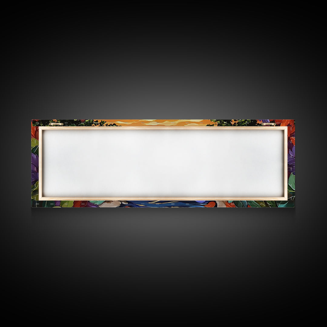 Autumn River Glow, Fall Leaf Reflections, Vibrant Nature Scene, Framed Canvas Print, Rustic Wall Art, Entryway or Dining Room Decor