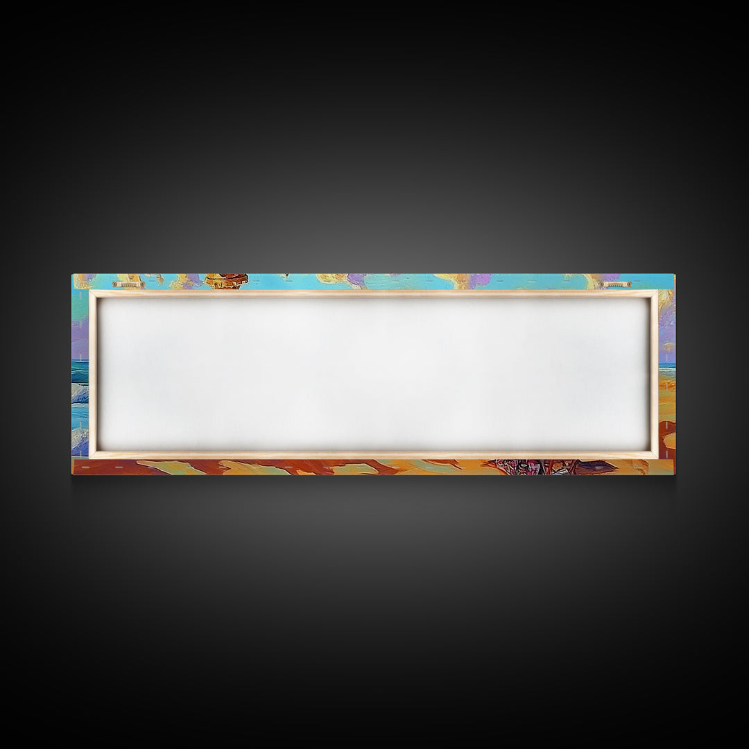 Beach Fortress, Family Fun, Ocean Adventure, Sunny Day Framed Canvas Print, Vacation Memory Wall Art, Playroom Beach Art