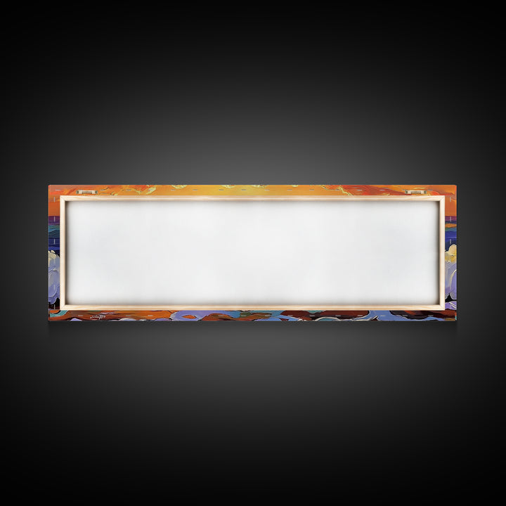 Breaking Wave Art, Sunset Ocean Surf, Bold Seaside Motion, Vibrant Coastal Palette, Framed Canvas Print, Bathroom Beach Decor