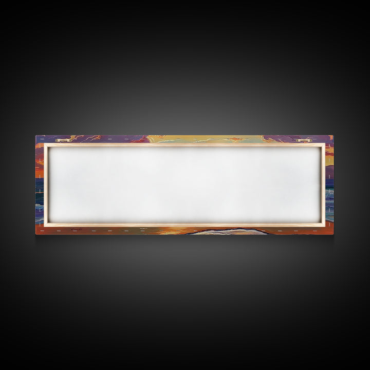 Crashing Sunset Waves, Ocean Horizon Art, Coastal Abstract Painting, Framed Canvas Print, Colorful Living Room Wall Art, Beach Vibes