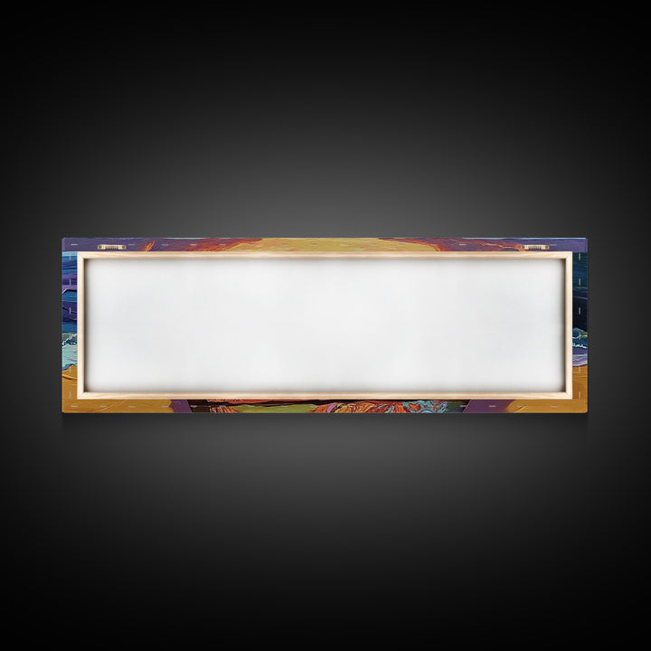 Colorful Pier, Sunset View, Ocean Dock, Serene Shoreline, Framed Canvas Print, Beach House Wall Art, Coastal Landscape Painting